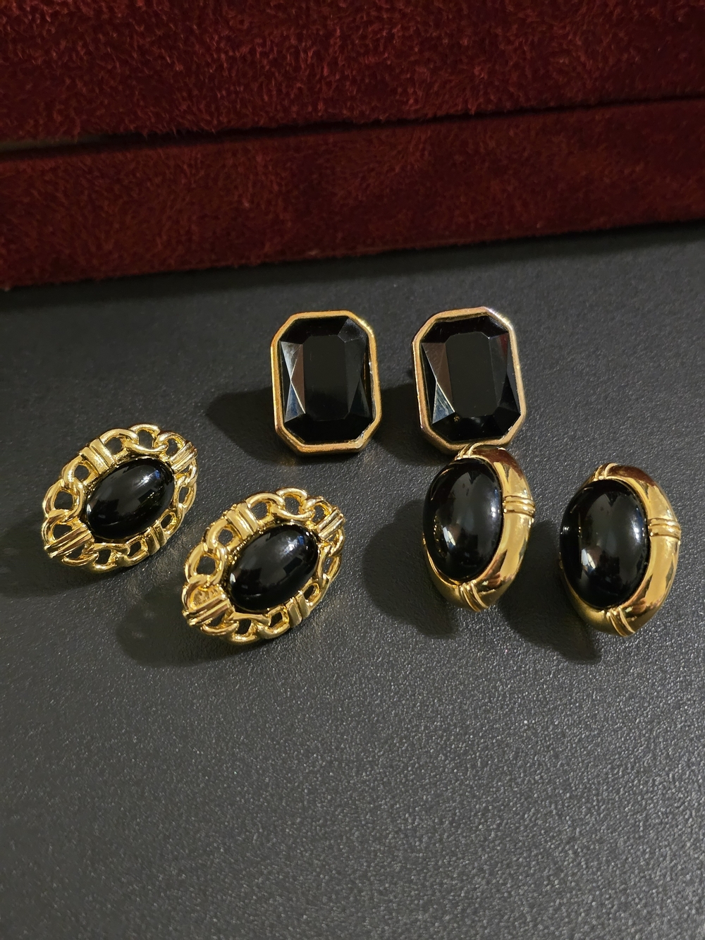 Vintage, Gold-Tone Black Stud Earrings Set